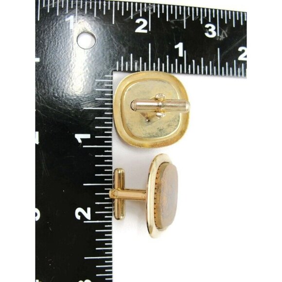 Roman Gladiator Gold Tone Acrylic Square Cufflinks Tux Shirt Dress Suit Vintage - Picture 5 of 9
